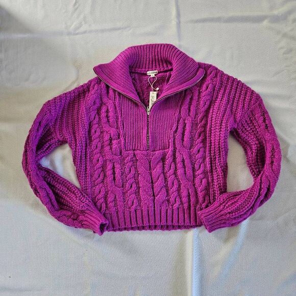 For Love And Lemons Andie Oversized Half Zip Sweater Size Small in Fuscia - Picture 3 of 8